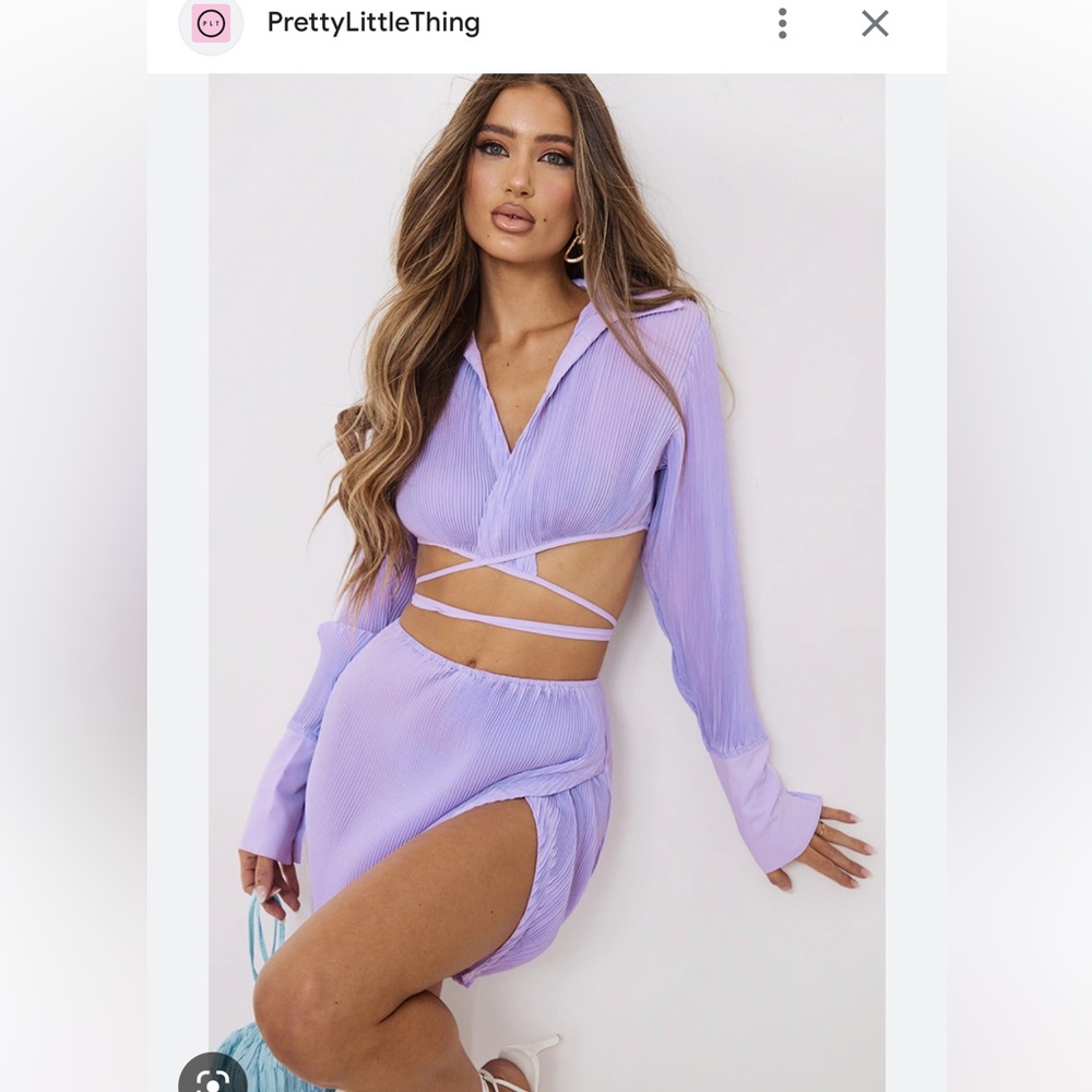 Purple plisse set top & mini skirt